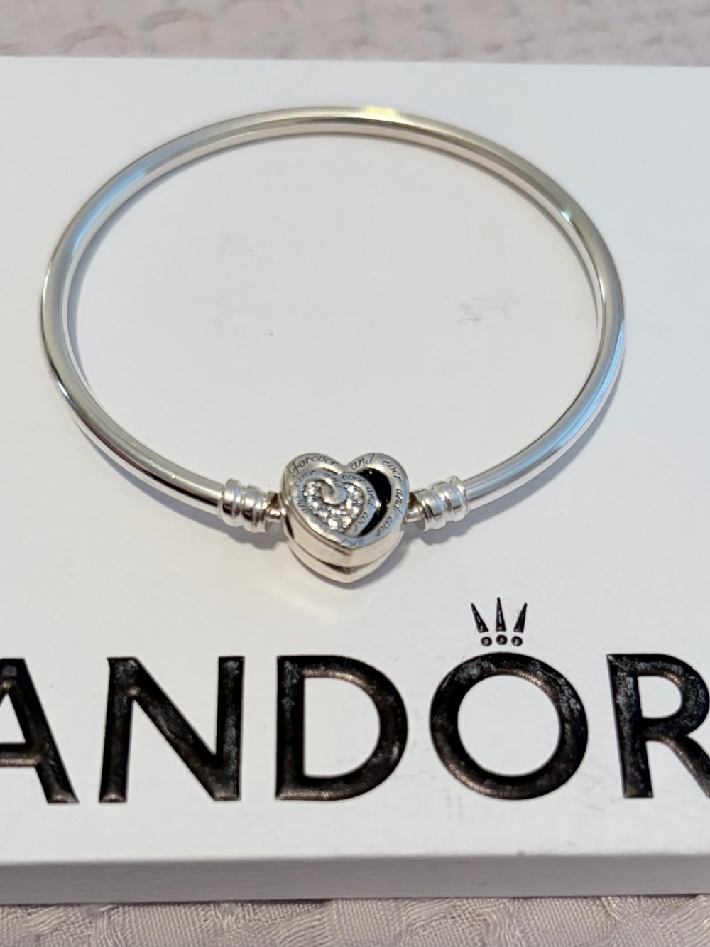 Pandora Silver Heart Clasp Bangle Bracelet - Silver